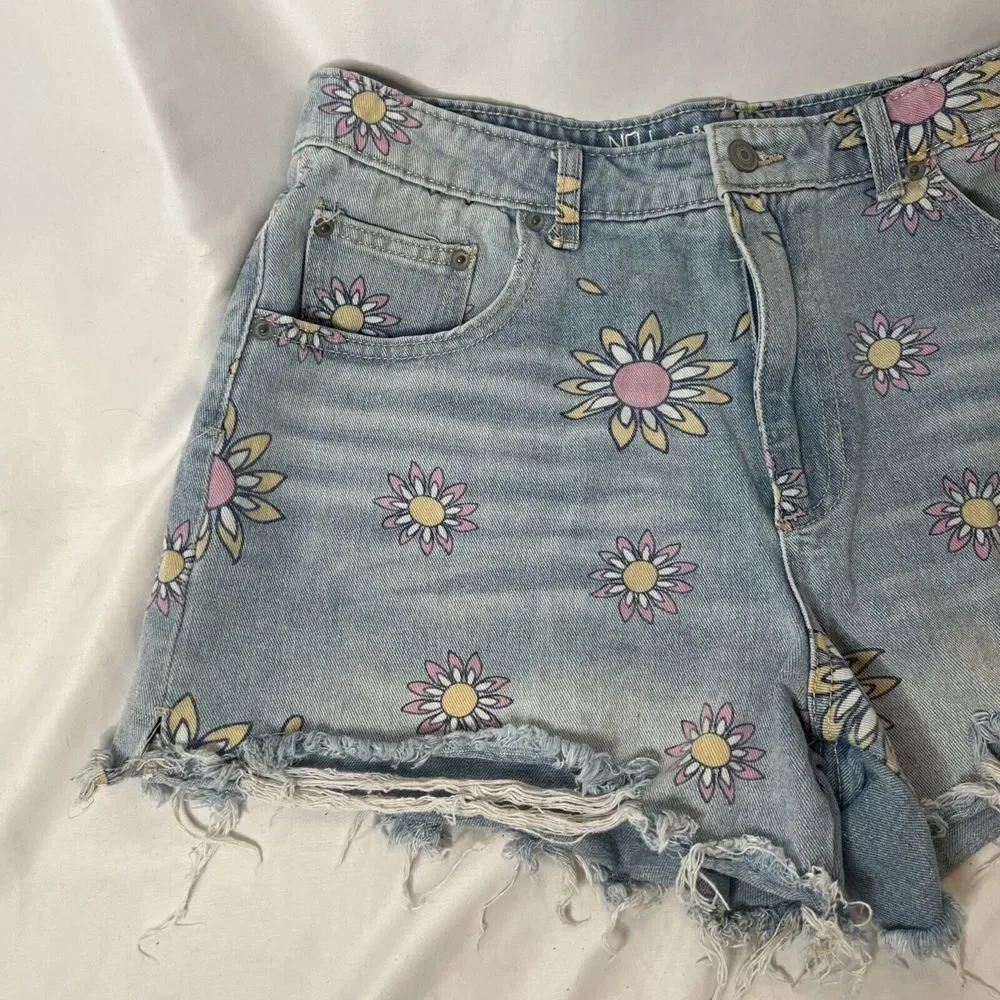 No Boundaries Juniors 13 Shorts Blue High Rise Cutoff Jeans Flower‎ Print